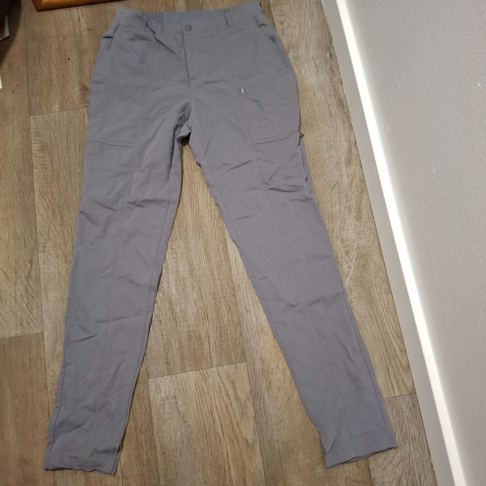 Jaanuu Womens Gray Stretchy Cargo Scrub Pants ST Size Zipper Button Closure
